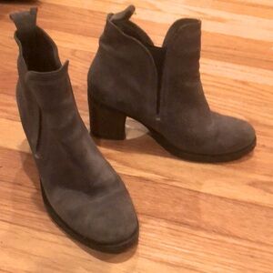 Gray suede heeled booties